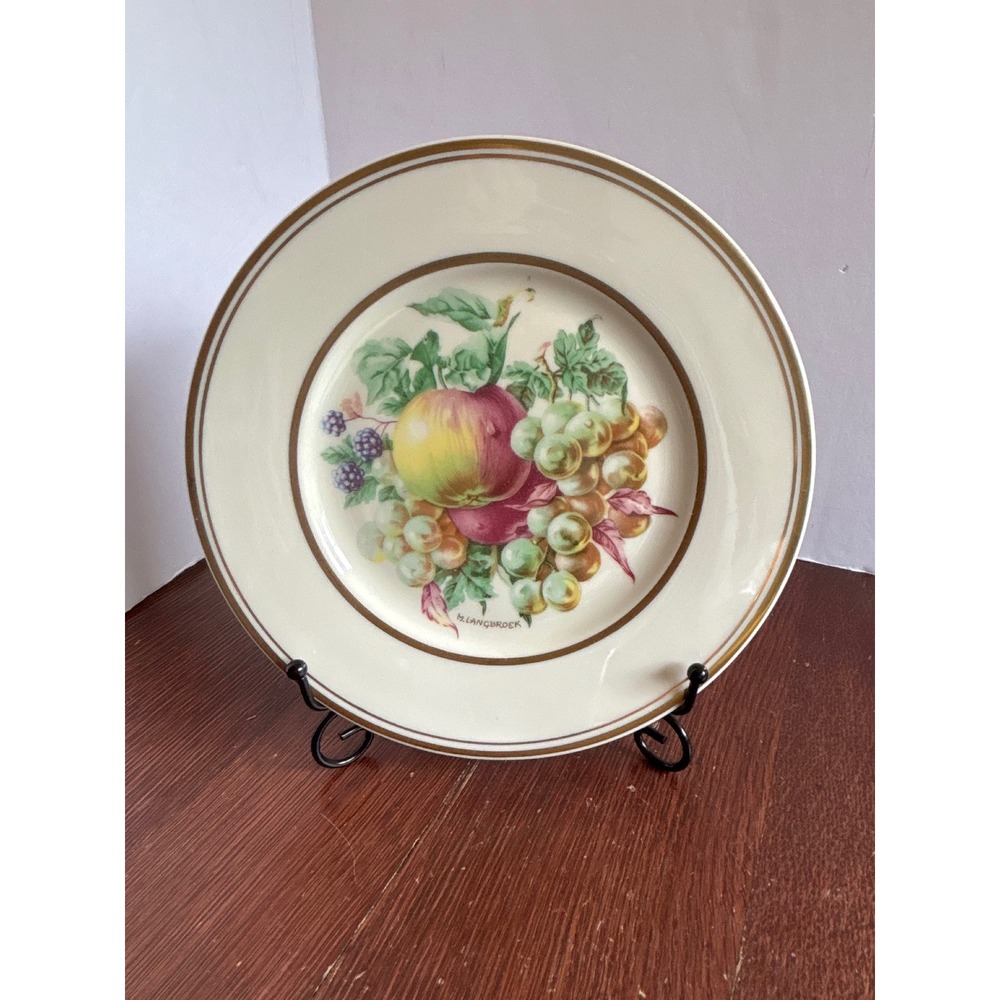 Vintage Porzellan Imperial Fruit Plate M Langbroek Artist Signed Gold Trim 7.5in